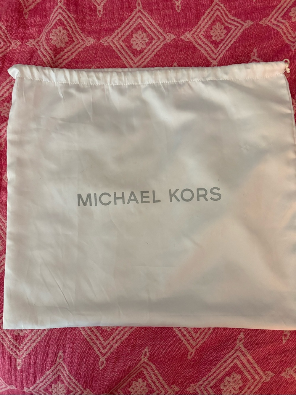 Michael Kors Silky White Drawstring Storage Bag with Gray Logo
